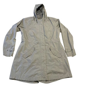 Athleta Rainfall Coat Womens XL Hooded Rain Jacket Parka Light Gray Waterproof